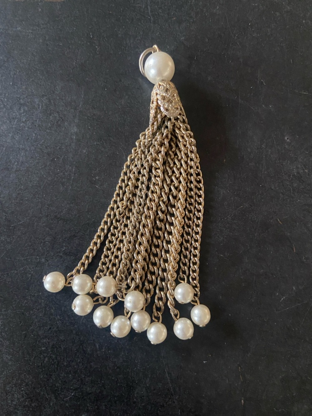 Vintage Gold-Tone Pearl Tassel Pendant